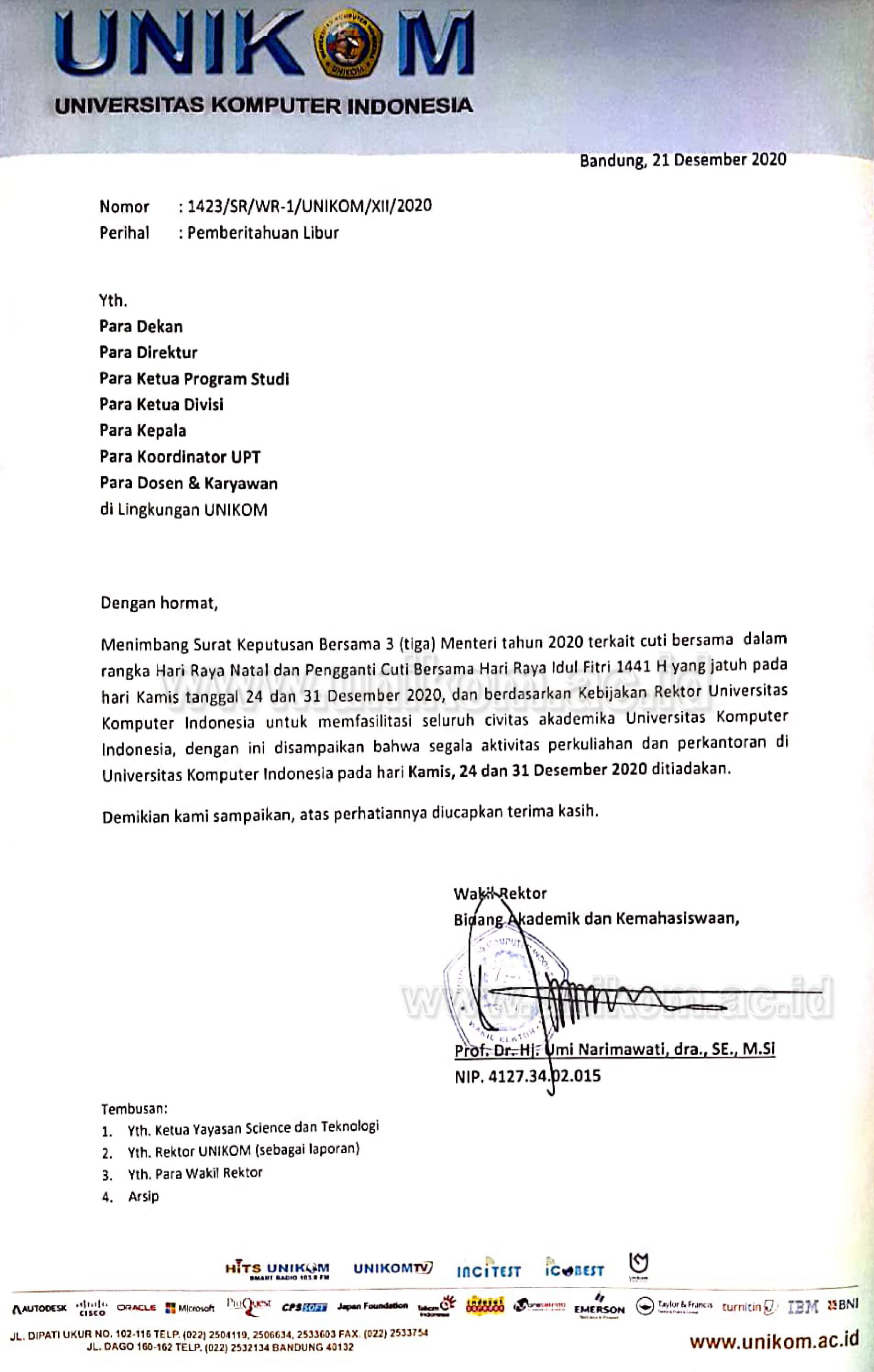 Informasi Pemberitahuan Libur Cuti Bersama Natal Dan Libur Pengganti Cuti Bersama Hari Raya Idul Fitri 1441